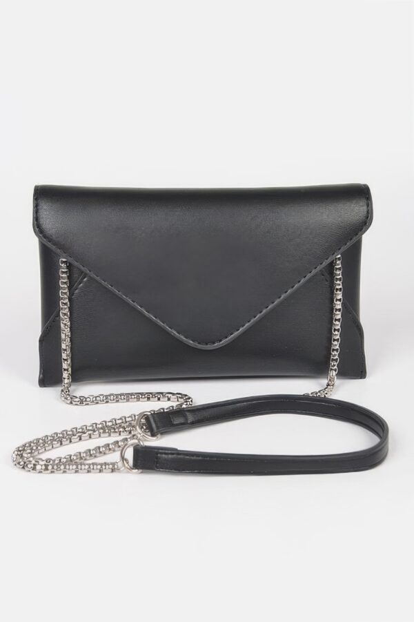 Faux Leather Envelope Clutch – Small Chain Strap