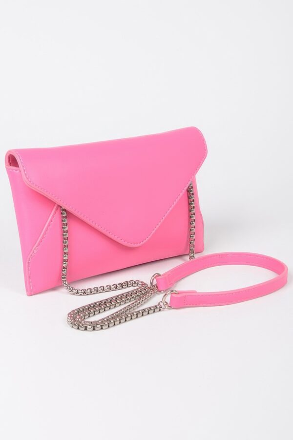 Faux Leather Envelope Clutch – Small Chain Strap