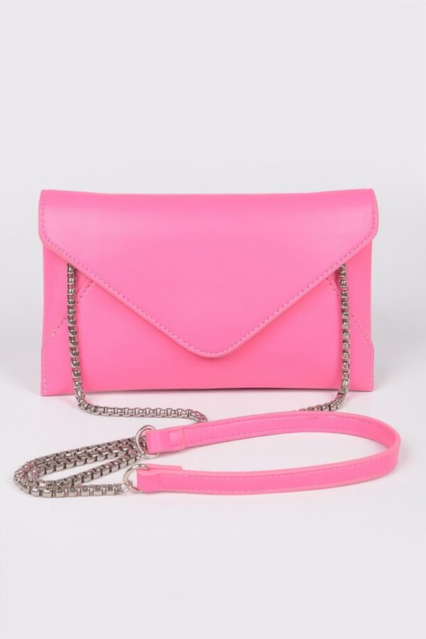 Faux Leather Envelope Clutch – Small Chain Strap