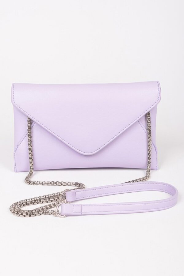 Faux Leather Envelope Clutch – Small Chain Strap