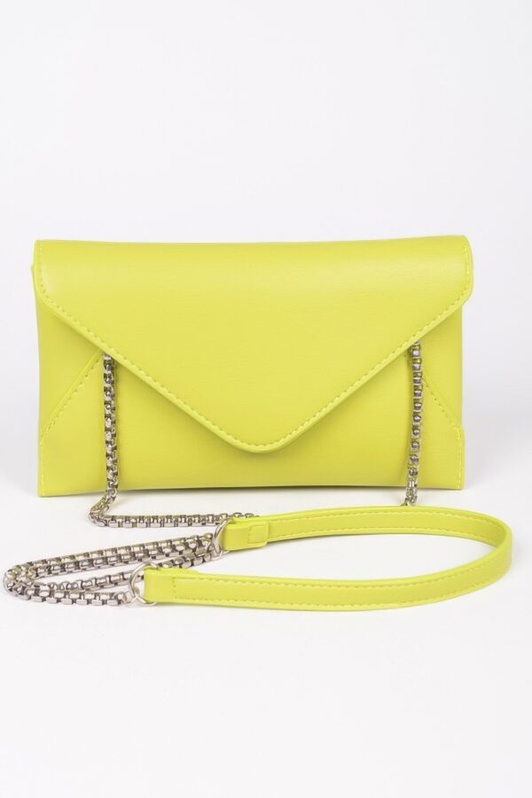 Faux Leather Envelope Clutch – Small Chain Strap