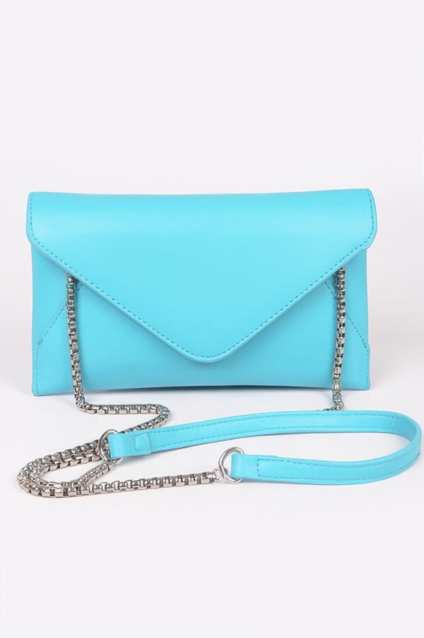 Faux Leather Envelope Clutch – Small Chain Strap