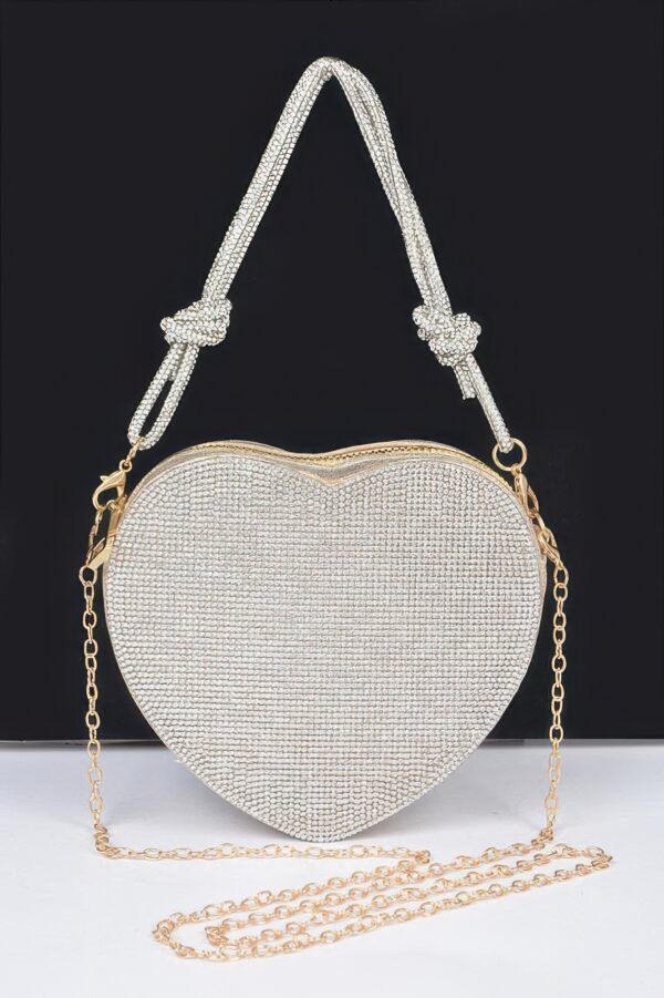 Heart-Shaped Rhinestone Clutch with Chain Strap