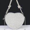 Heart-Shaped Rhinestone Clutch with Chain Strap