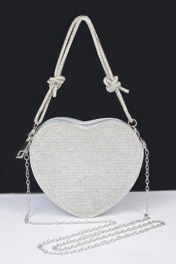 Heart-Shaped Rhinestone Clutch with Chain Strap