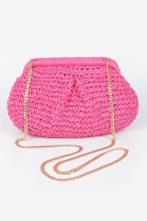 Faux Straw Chain Clutch – Metallic Chain Strap