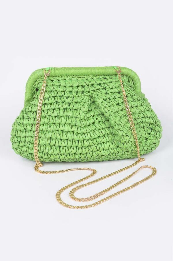 Faux Straw Chain Clutch – Metallic Chain Strap