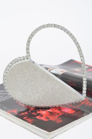 Heart-Shaped Rhinestone Clutch with Chain Strap