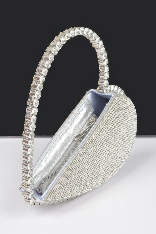 Heart-Shaped Rhinestone Clutch with Chain Strap
