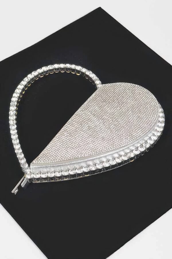 Heart-Shaped Rhinestone Clutch with Chain Strap