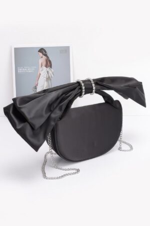 Structured Oversized Bow-Handle Satin Crossbody Bag