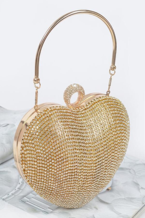 Heart Rhinestone Party Clutch with Gold Chain