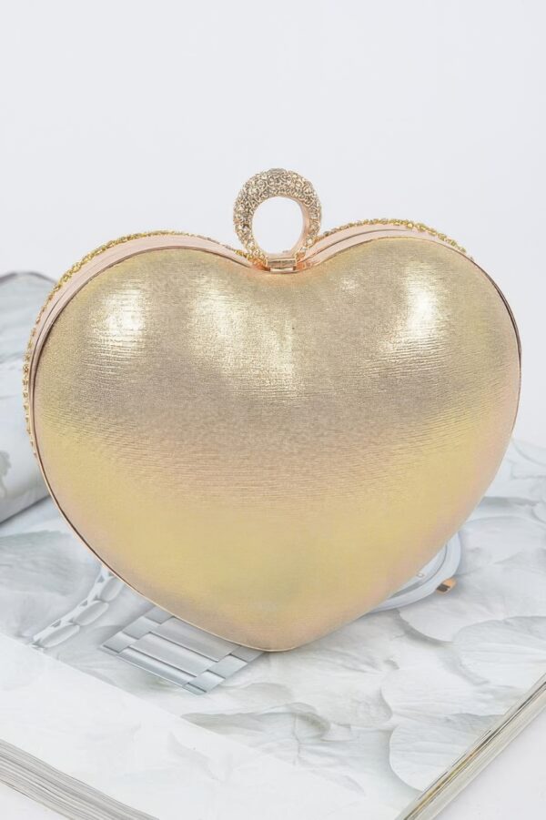 Heart Rhinestone Party Clutch with Gold Chain