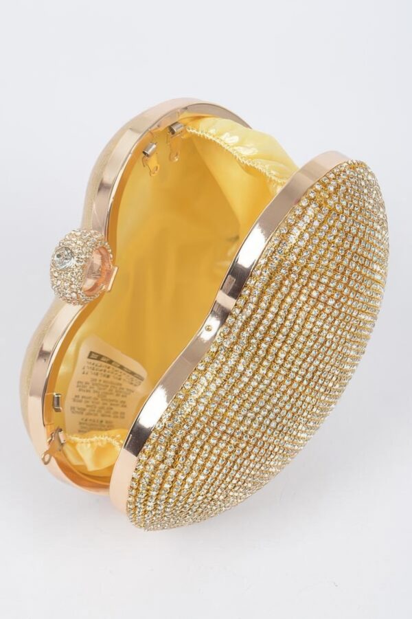Heart Rhinestone Party Clutch with Gold Chain