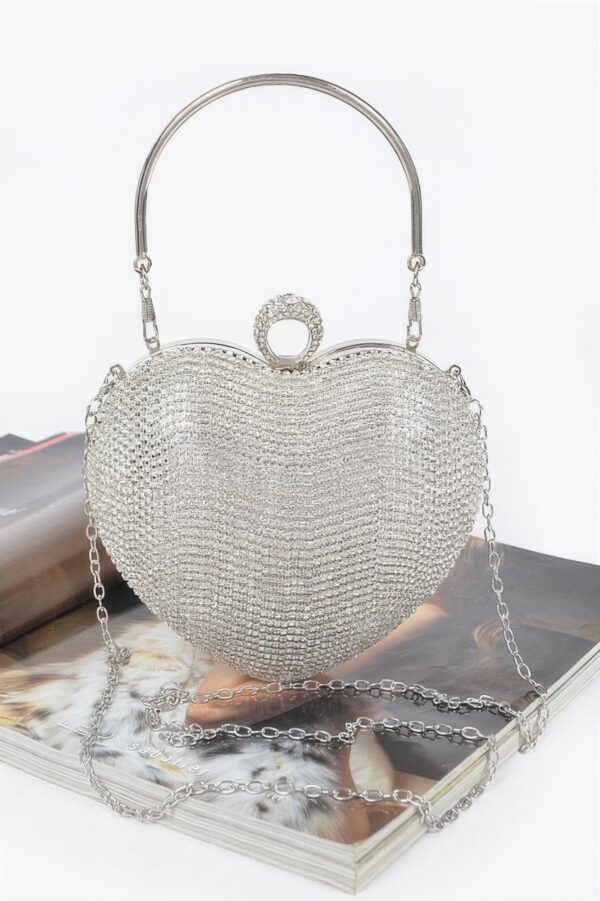 Heart Rhinestone Party Clutch with Gold Chain