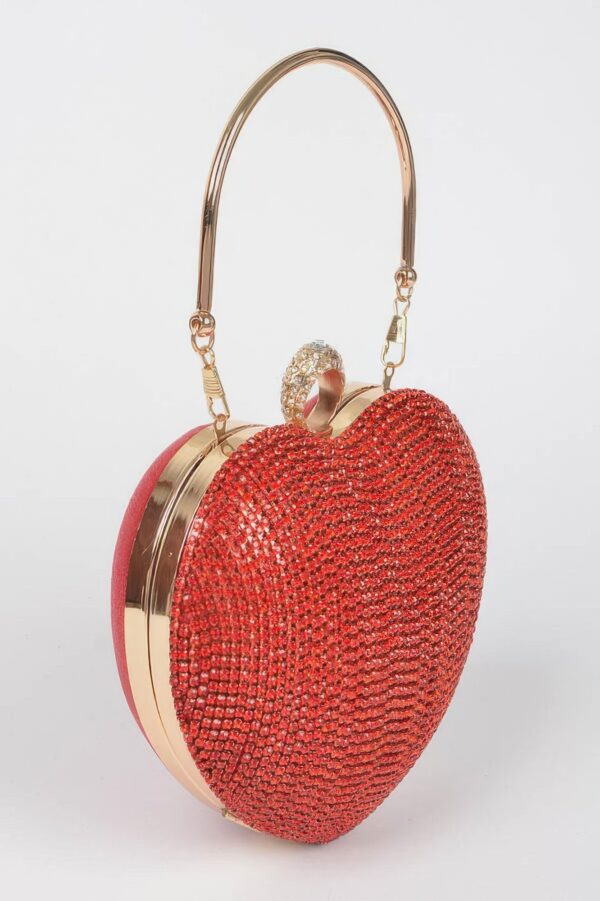 Heart Rhinestone Party Clutch with Gold Chain