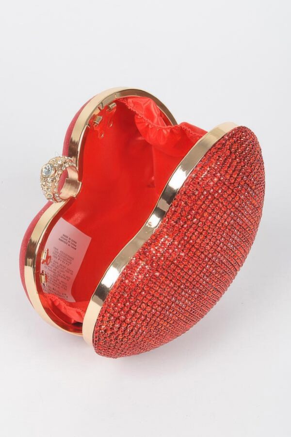 Heart Rhinestone Party Clutch with Gold Chain