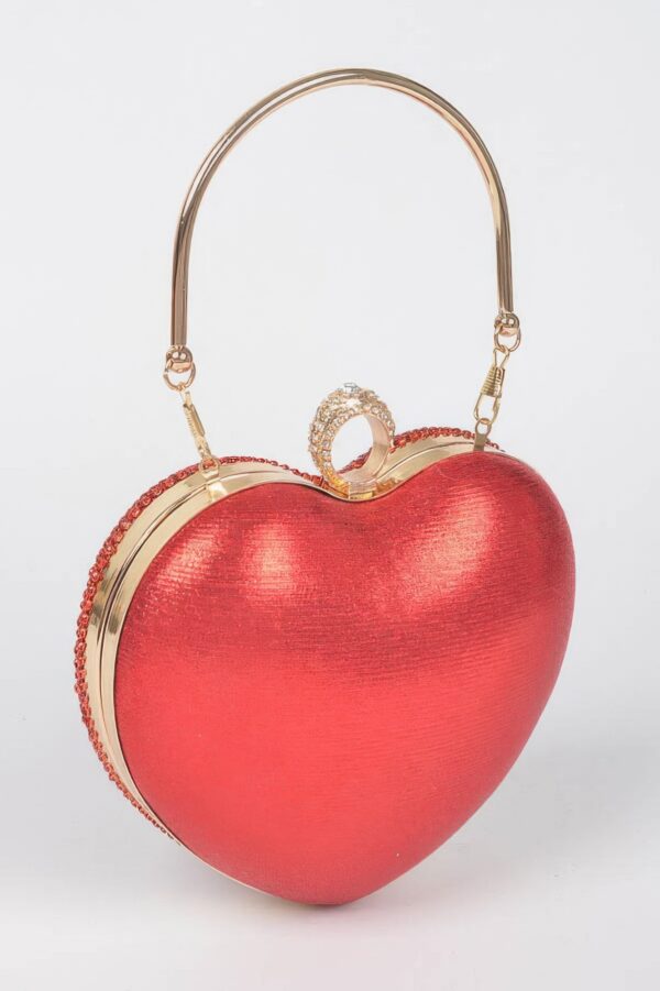 Heart Rhinestone Party Clutch with Gold Chain