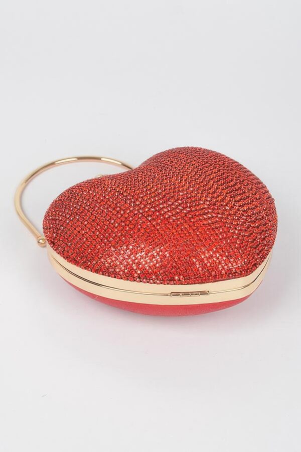 Heart Rhinestone Party Clutch with Gold Chain