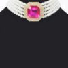 Faux Pearl and Pink Stone Chain Choker – Gold-Tone