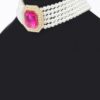 Faux Pearl and Pink Stone Chain Choker – Gold-Tone