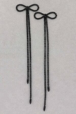Rhinestone Bow Fringe Drop Earrings
