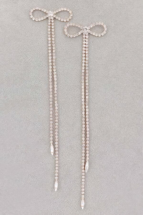 Rhinestone Bow Fringe Drop Earrings