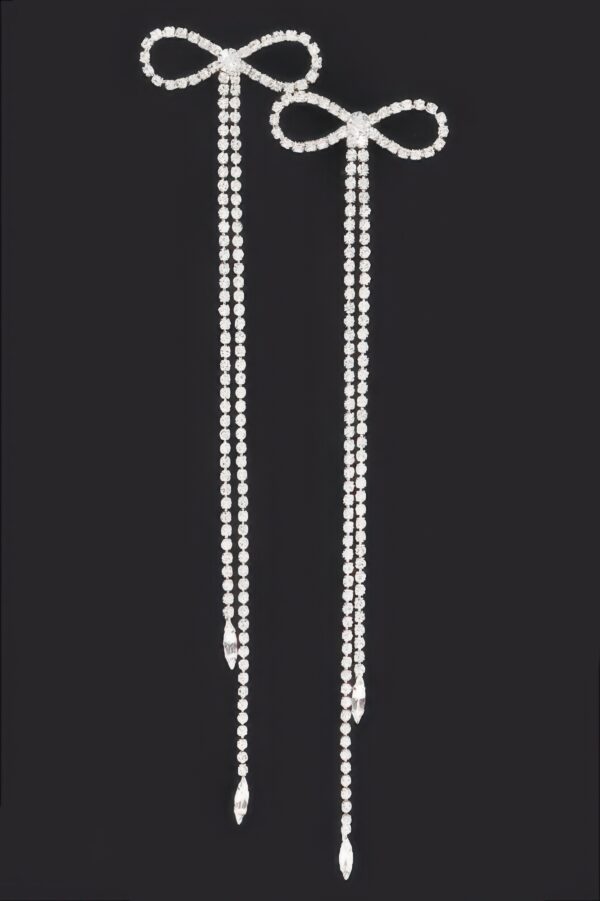 Rhinestone Bow Fringe Drop Earrings