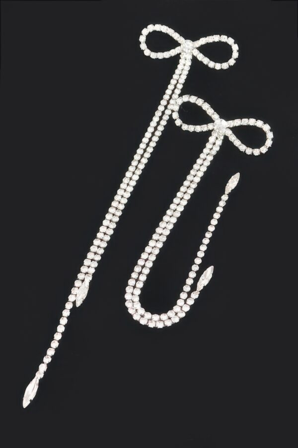 Rhinestone Bow Fringe Drop Earrings