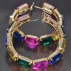 Stone Hoop Earrings with Multicolor Rhinestones