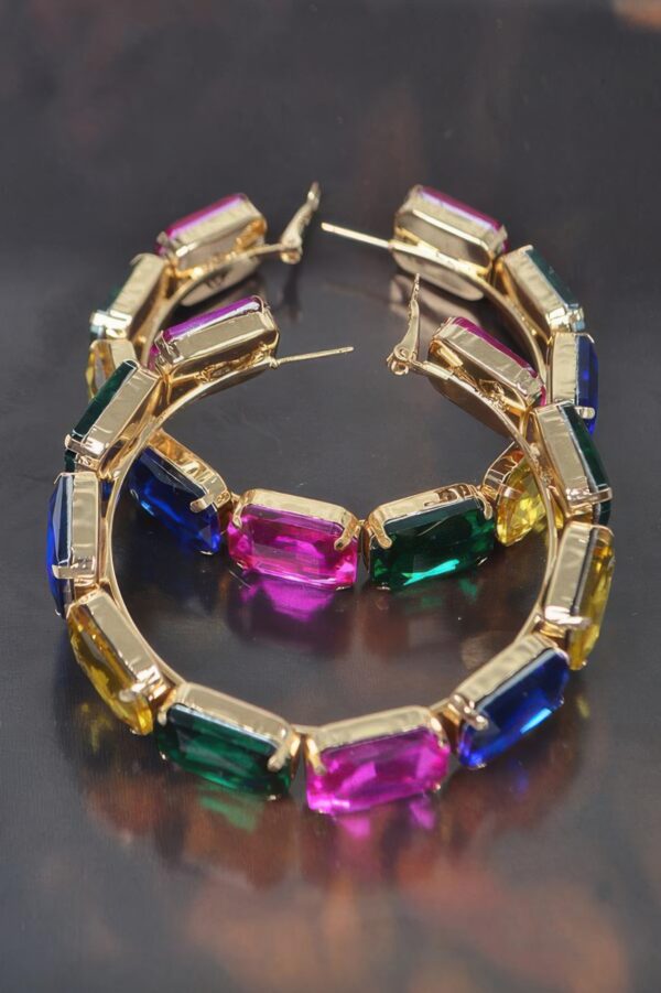 Stone Hoop Earrings with Multicolor Rhinestones