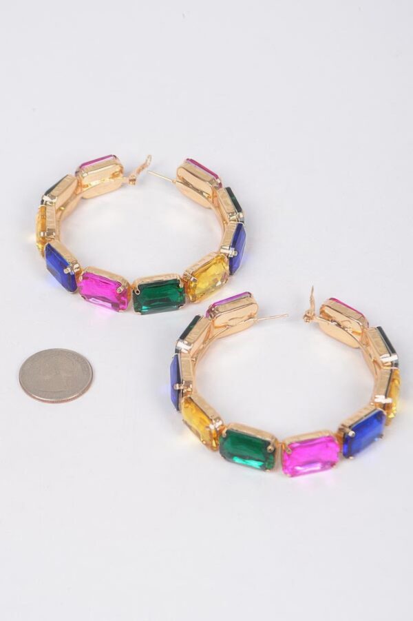 Stone Hoop Earrings with Multicolor Rhinestones