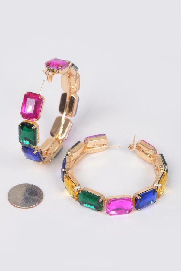 Stone Hoop Earrings with Multicolor Rhinestones