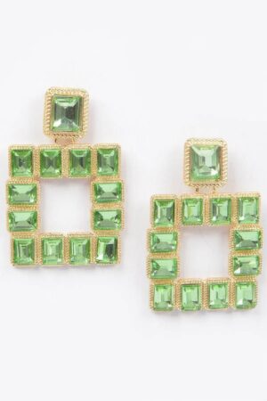 Multi-Color Rhinestone Square Earrings – Gold-Tone