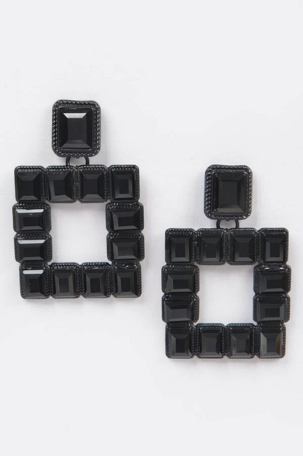 Multi-Color Rhinestone Square Earrings – Gold-Tone
