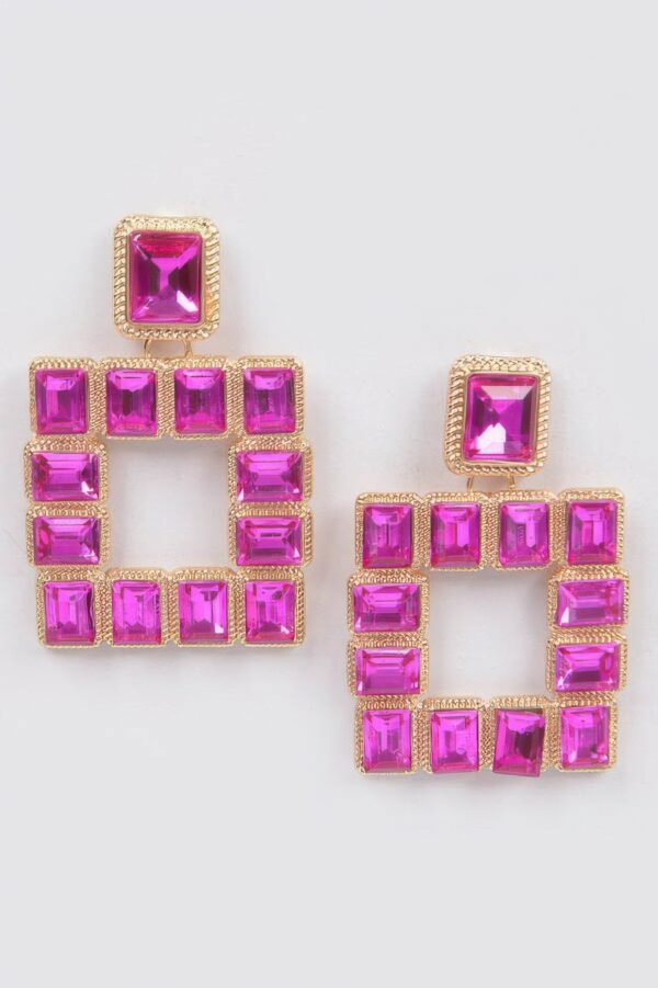 Multi-Color Rhinestone Square Earrings – Gold-Tone