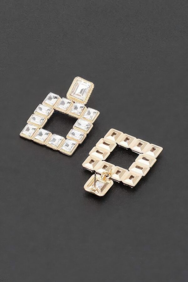 Multi-Color Rhinestone Square Earrings – Gold-Tone