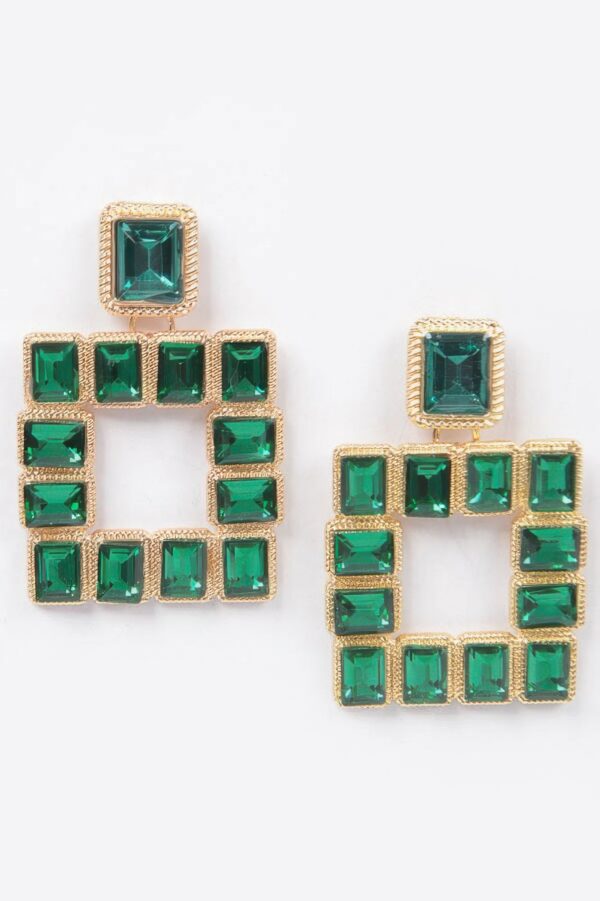 Multi-Color Rhinestone Square Earrings – Gold-Tone