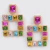 Multi-Color Rhinestone Square Earrings – Gold-Tone