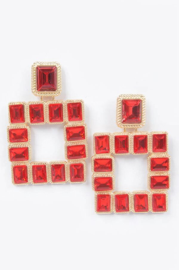 Multi-Color Rhinestone Square Earrings – Gold-Tone