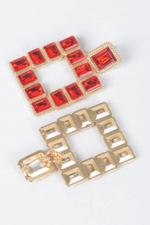 Multi-Color Rhinestone Square Earrings – Gold-Tone