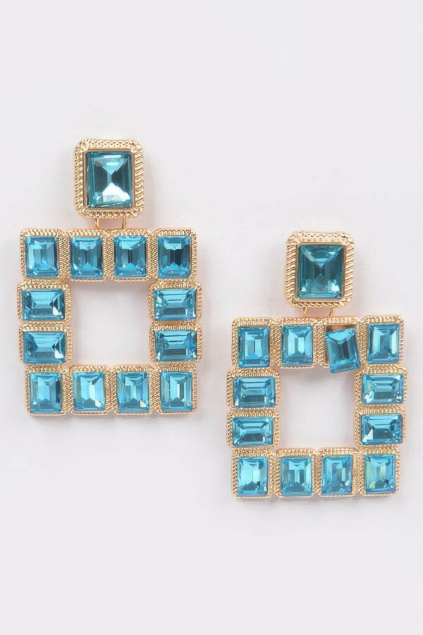 Multi-Color Rhinestone Square Earrings – Gold-Tone