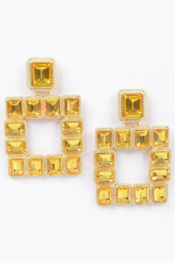 Multi-Color Rhinestone Square Earrings – Gold-Tone