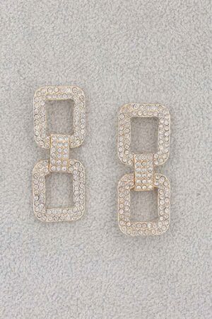 Rhinestone Earrings – Square-Cut Dual-Tone Gold & Silver