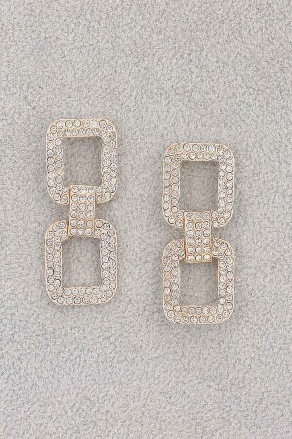 Rhinestone Earrings – Square-Cut Dual-Tone Gold & Silver