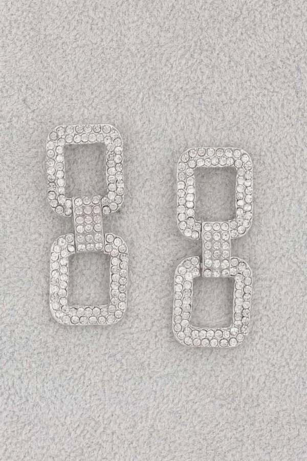 Rhinestone Earrings – Square-Cut Dual-Tone Gold & Silver