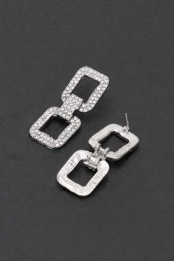 Rhinestone Earrings – Square-Cut Dual-Tone Gold & Silver