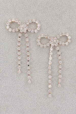 Rhinestone Ribbon Bow Drop Earrings