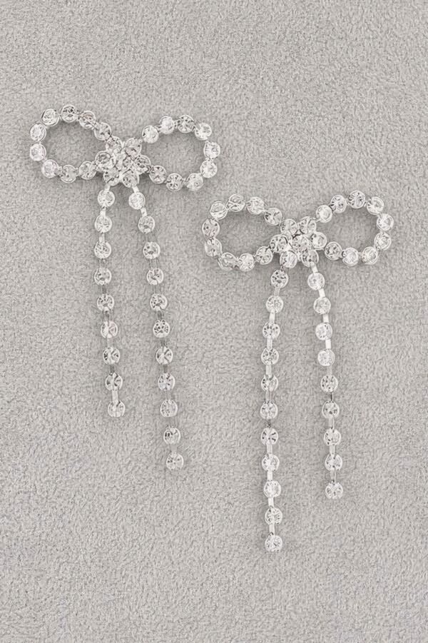 Rhinestone Ribbon Bow Drop Earrings