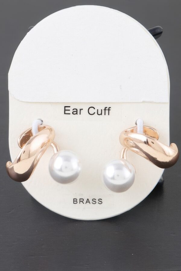 Double Pearl Brass Ear Cuff – Shiny No-Pierce Accent